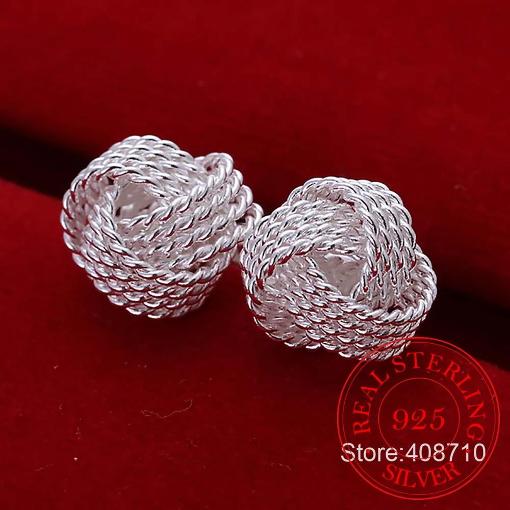 Фото Женские серьги-гвоздики из серебра 925 пробы, в виде сетки №1