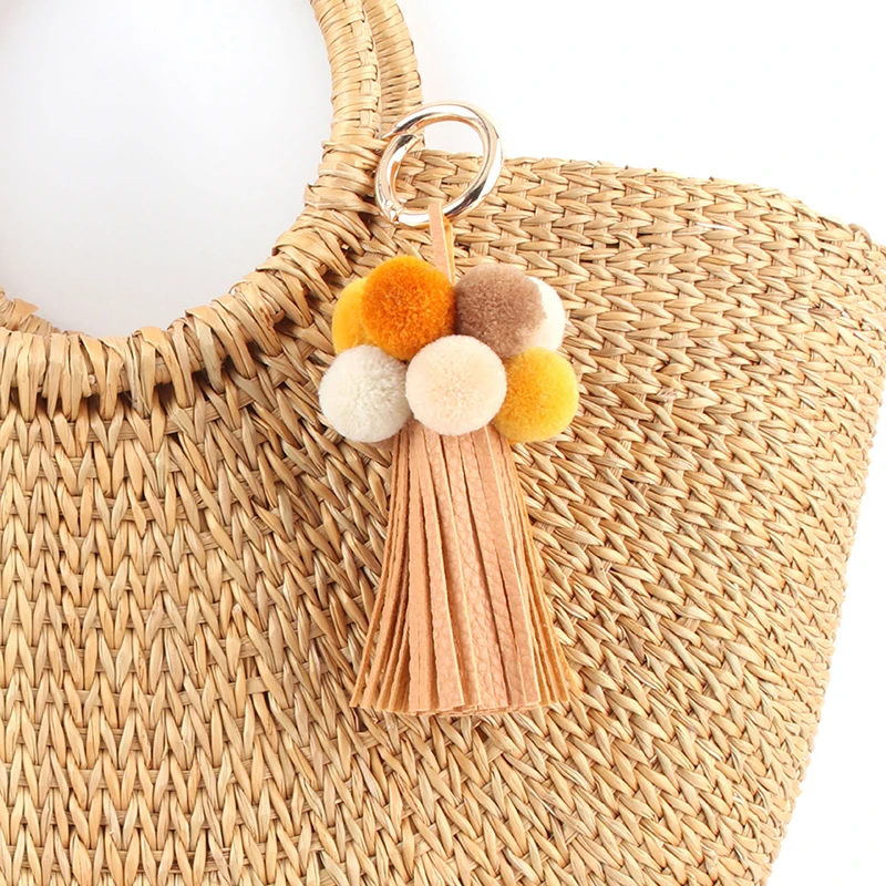 

Colorful Boho Style Big Ball With PomPom Bag Hanging With Tassel KeyChains For Women Jewelry
