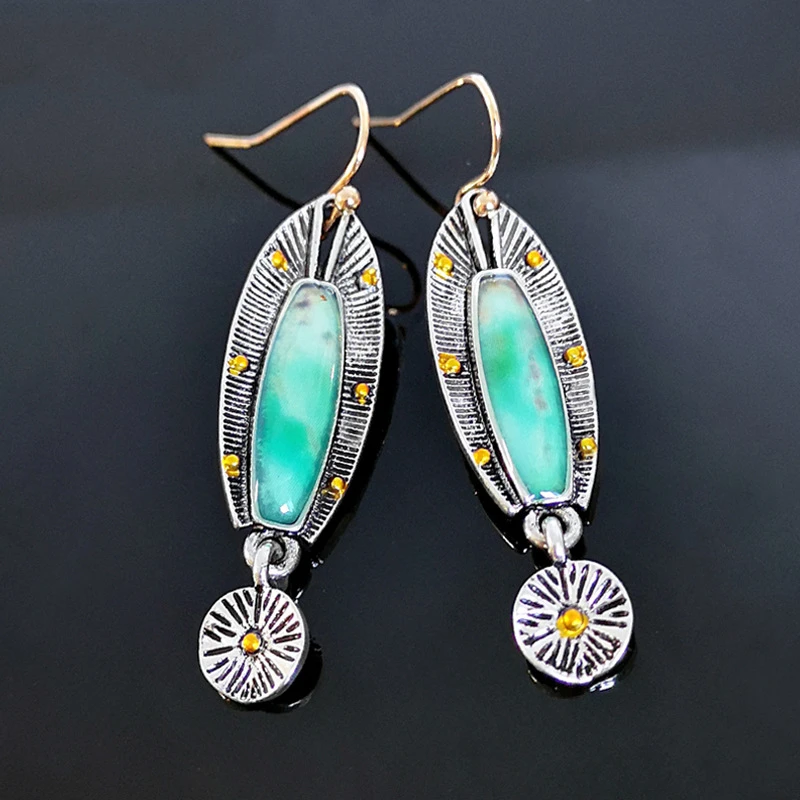 

Simple Retro Style Turquoises Earrings Creative Exquisite Floral Element Pendant Earrings Best Gifts For Ladies Jewelry