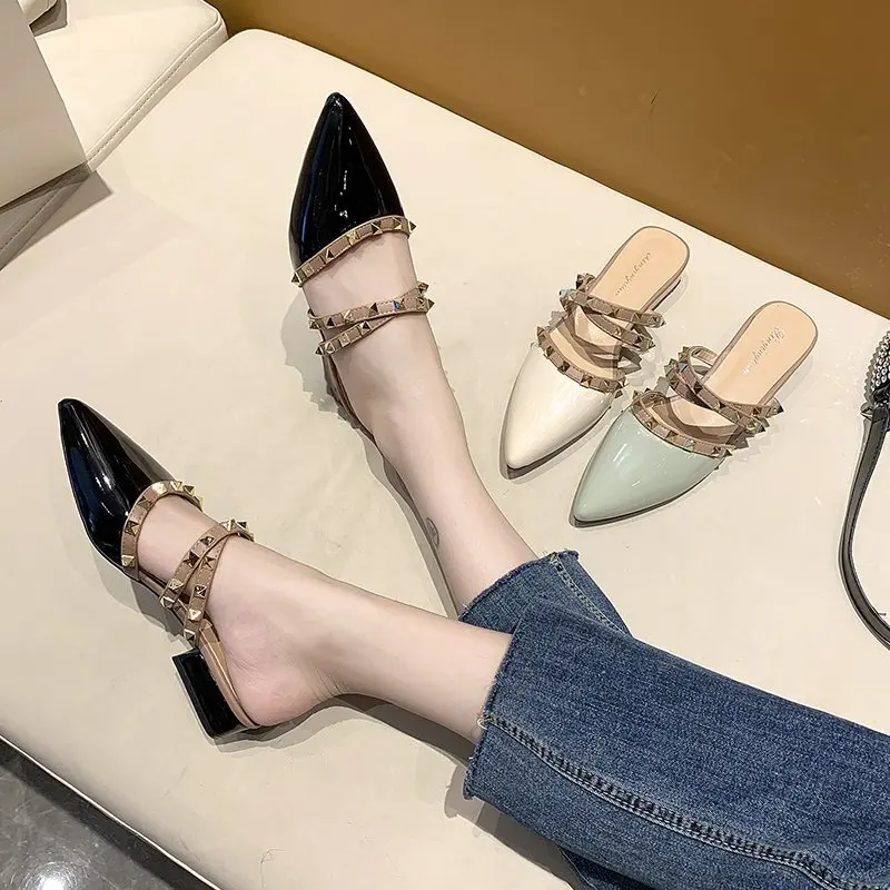 

Summer new 2020 fashion rivet sandals female outer wear Baotou half slippers all-match Muller sandals and slippers X395