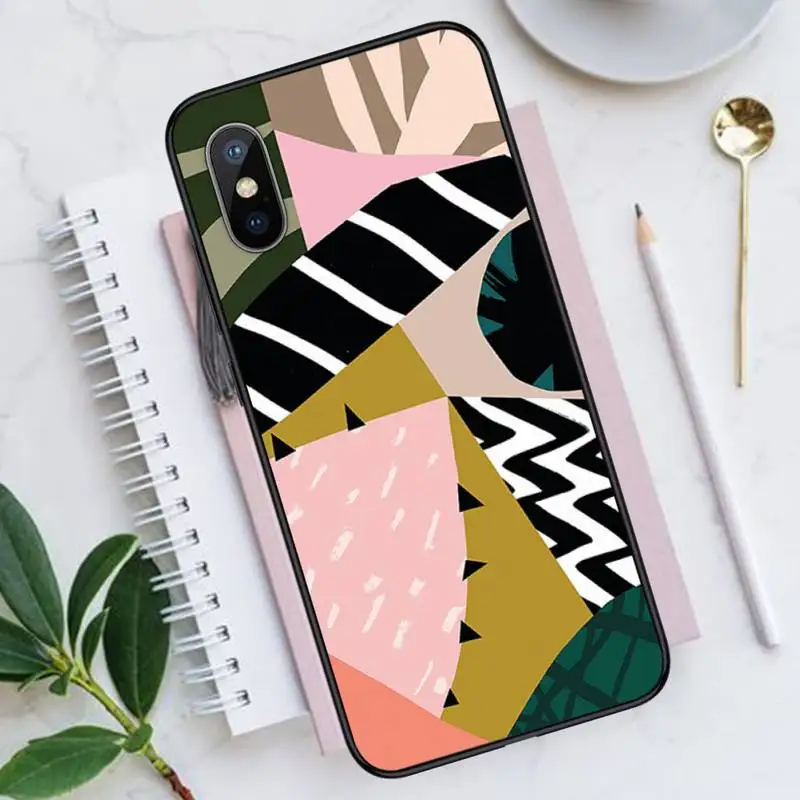 

Retro Geometry Abstract leaves pattern Phone Case for iPhone 11 12 mini pro XS MAX 8 7 6 6S Plus X 5S SE 2020 XR Luxury funda