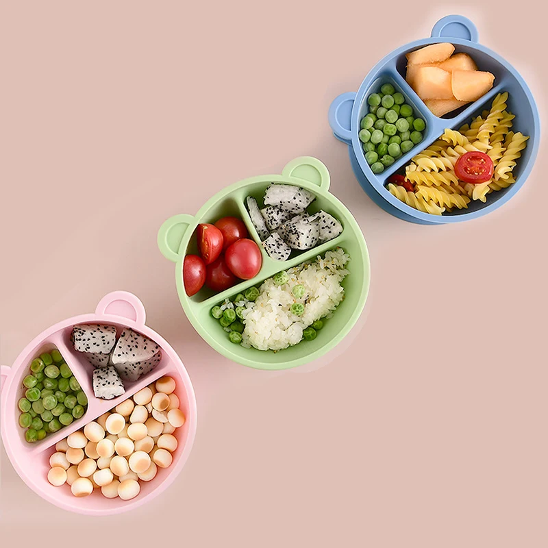 

Безопасная силиконовая обеденная тарелка для малышей, плотные милые детские тарелки на присоске, тренировочная посуда для малышей, миски д...