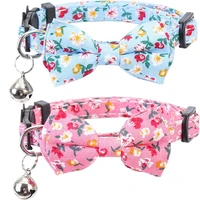 bowtie cat collar with bell floral patterns flower adjustable safety breakaway kitten collars for kitty cats pets