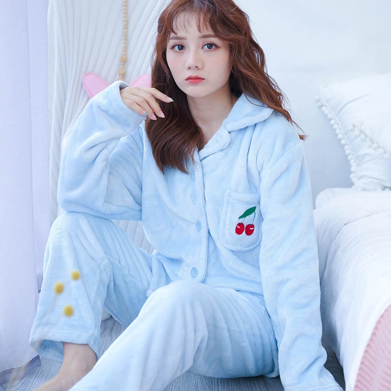 

Женская бархатная Удобная теплая Пижама, Кардиган с длинным рукавом, комплект из двух предметов, утепленный свободный домашний костюм с V-об...