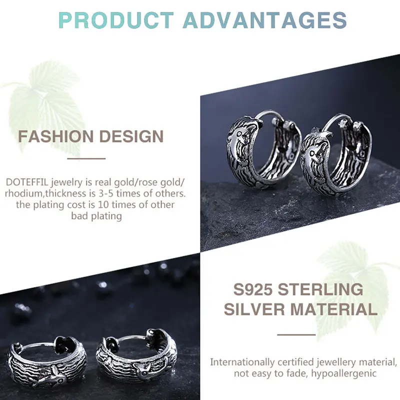 

DOTEFFIL 925 Sterling Silver Retro Fish Round Circle Hoop Earring For Woman Fashion Party Wedding Engagement Party Jewelry