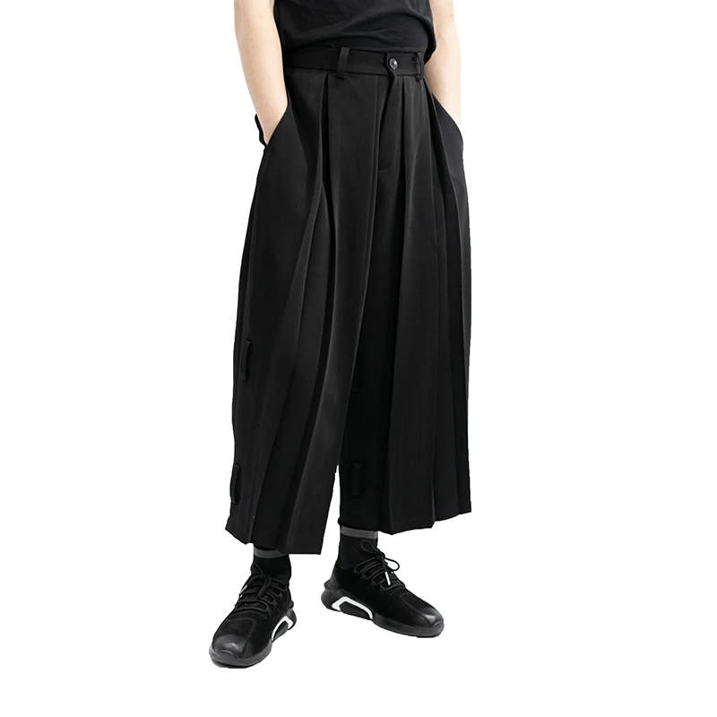 

S-6XL!!Original homemade men's casual pants wide leg pants skirt pants wrinkles loose flared pants nine minutes pants.
