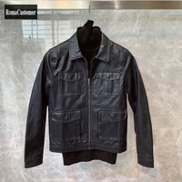 korean autumn winter new turn down collar vintage biker leather jackets male zippers pockets slim fashion outerwear casual coat