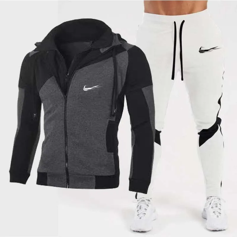 

2 Piece Men Tracksuit Hooded Sweatshirt + Pants Pullover Hooded Sportswear Suit Casual Men's Gym Motorcycle Clothes Size S-2X