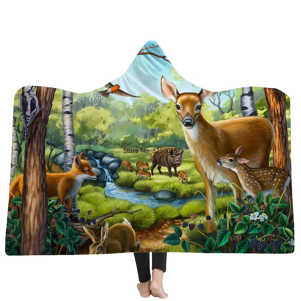 

Eagle Fish 3D Print Animal Hooded Blanket Adult Kid Wool Winter Warm Sofa Back to School Home Travel Picnic Wearable Blanket