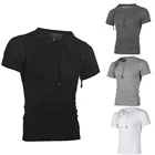 Спортивная короткая футболка со шнуровкой, Однотонная футболка с диагональной сеткой и веревкой, 100% хлопок, с круглым вырезом и короткими рукавами