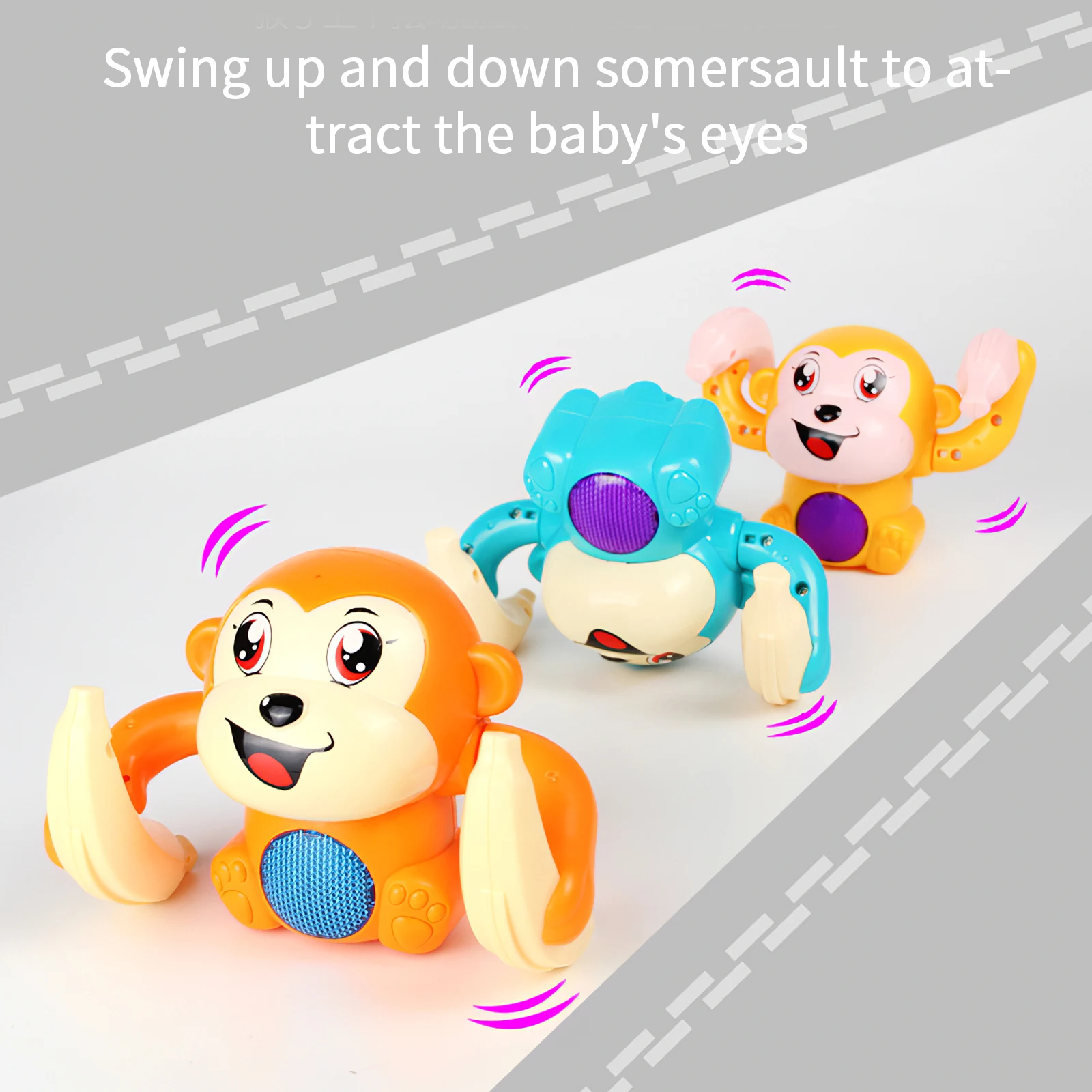 

1pcs Little Monkey Electric Baby Toys Easy To Use Funny Voice Control Roll Over Monkey With Music Walk Tumbling Crawling Toys