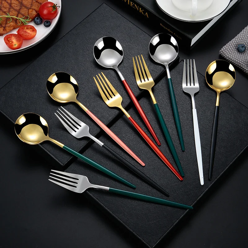 

Stainless steel household tableware net red Portuguese spoon fork European spoon long handle coffee dessert spoon