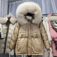 2021 new winter down jacket women large natural fox fur hooded short puffer white duck down coat female parkas