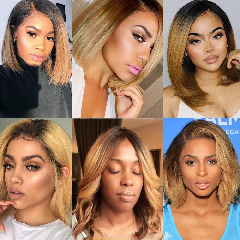 Медовый светлый парик с коротким Бобом фронтальным кружевом человеческие волосы