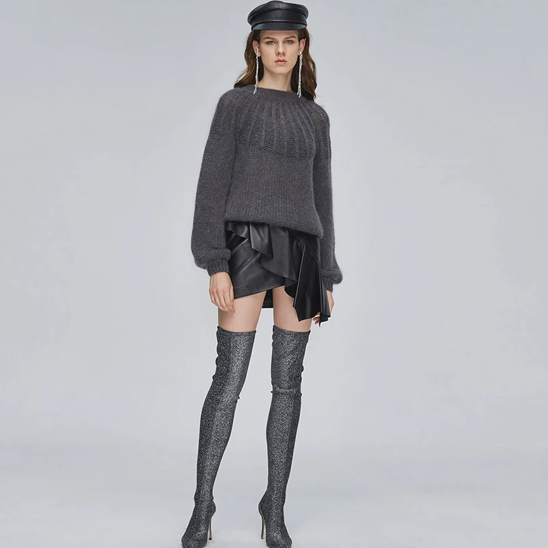 

Nerazzurri Asymmetric black leather skirt women Short high waist ruffle skirt Plus size skirts 2020 fashion ladies 5xl 6xl 7xl