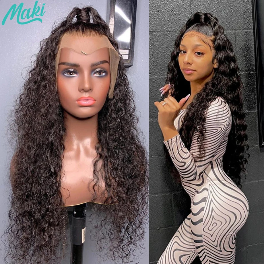 

Maki Hair Brazilian Deep Curly Human Hair Wig 13X4 Wigs Jerry Curly Wig Lace Frontal Water Curly Human Hair Wigs For Black Women