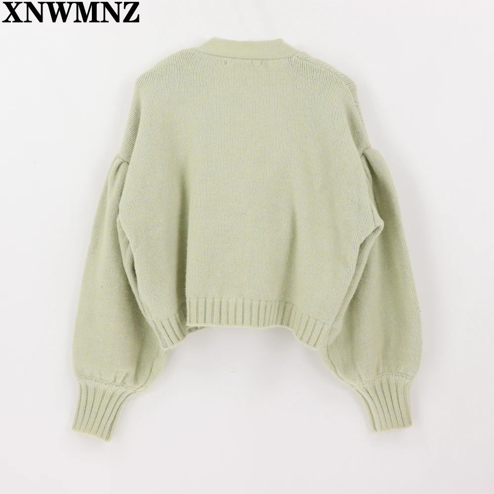 XNWMNZ Za women vintage Knit cardigan with rhinestone buttons V-neck long sleeve ribbed trims female outerwear fashion chic tops |