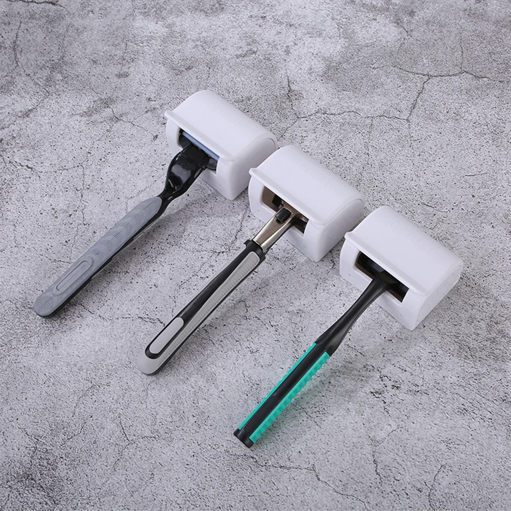 

1PC Razor Holder Self-Adhesive Wall Mount Toothbrush Blade Razor Straigh Shelf Stand with Cover Storage for Bathroom Hook