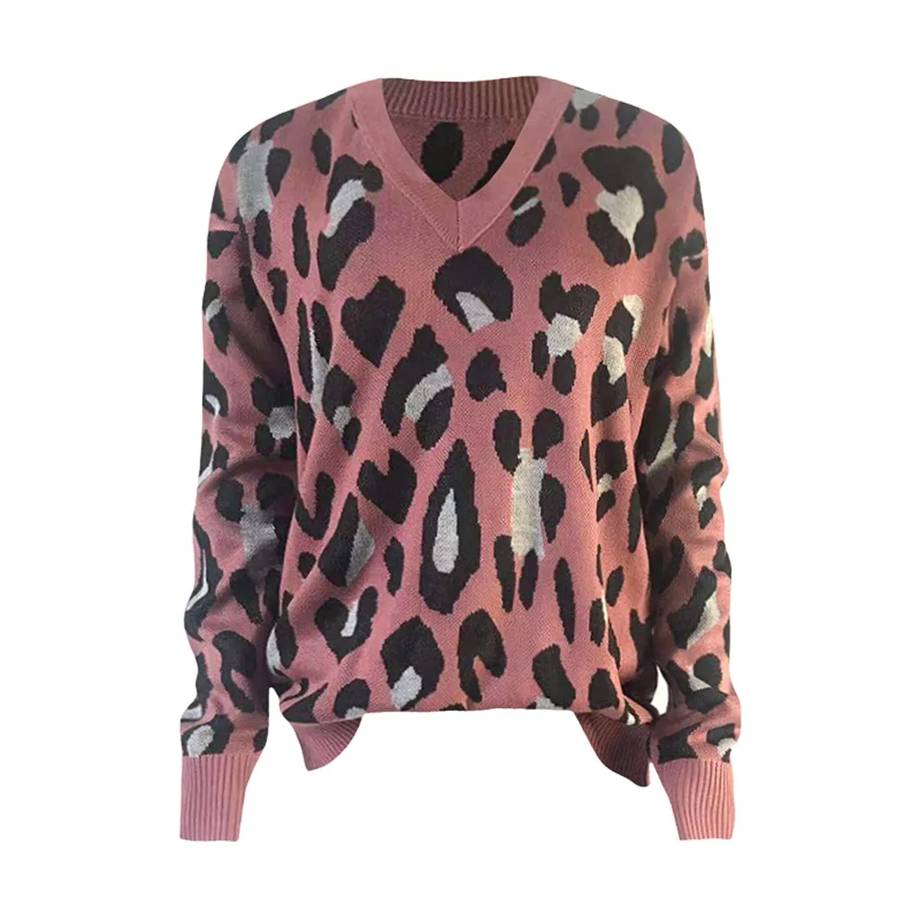 Jaycosin Модный повседневный женский леопардовый свитер шикарный стильный удобный