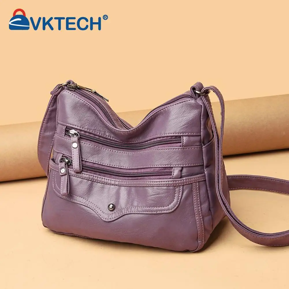 

Винтажная однотонная сумка через плечо, Женская многослойная Сумка из искусственной кожи, сумки-мессенджеры для покупок