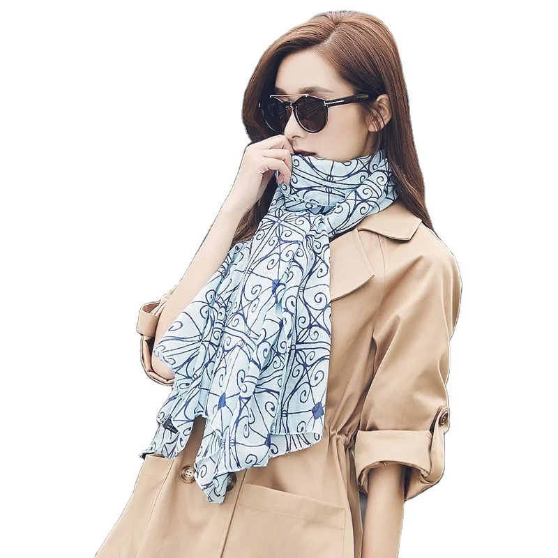 

2020 New South Korean cotton popular manufacturers wholesale sample customized window pattern scarf for women