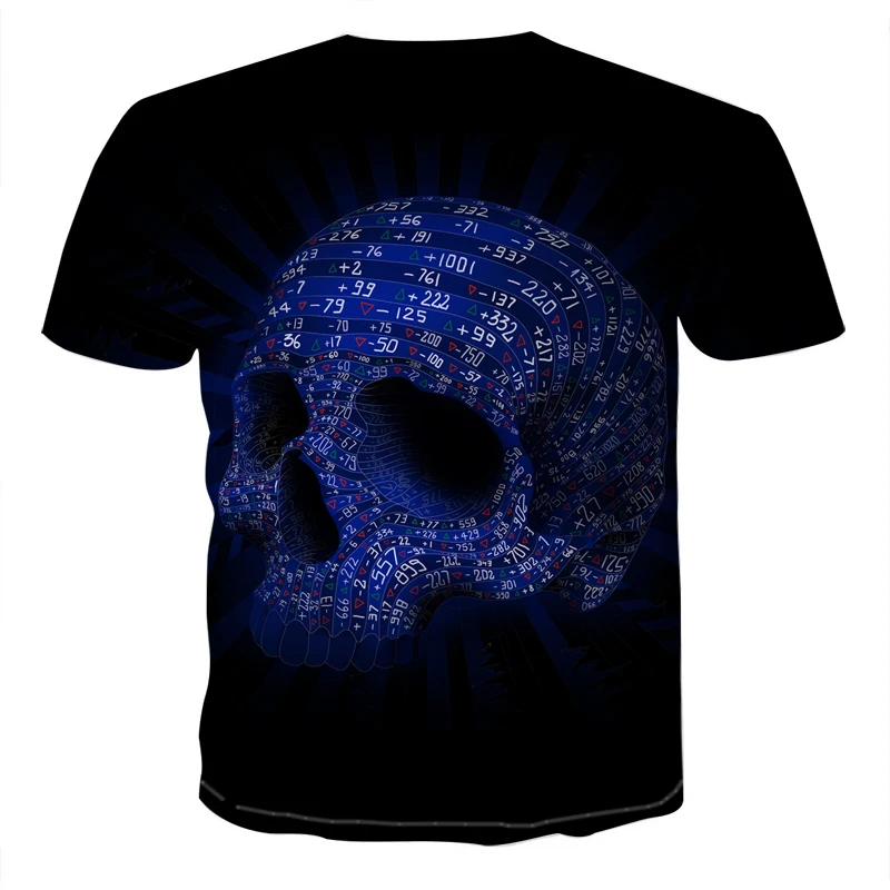 Летняя новая мужская футболка с 3D принтом черепа топ цифровым Мужская одежда для