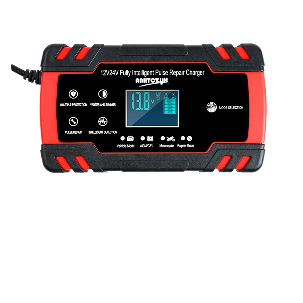 

Car Battery Charger 12/24V 8A Touch Screen Pulse Repair LCD Fast Power Charging Wet Dry Lead Acid Digital LCD Display