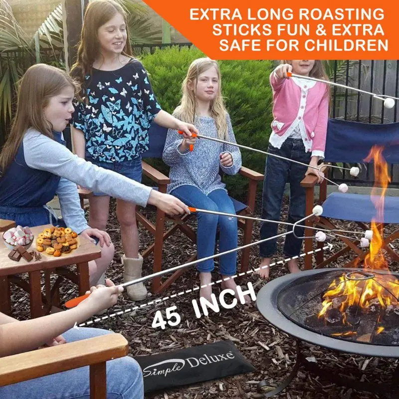 

5pcs/set Camping Campfire Telescoping Roasting Fork Sticks Skewers BBQ forks Fireplace Accessories Extendable Steel Forks Kit