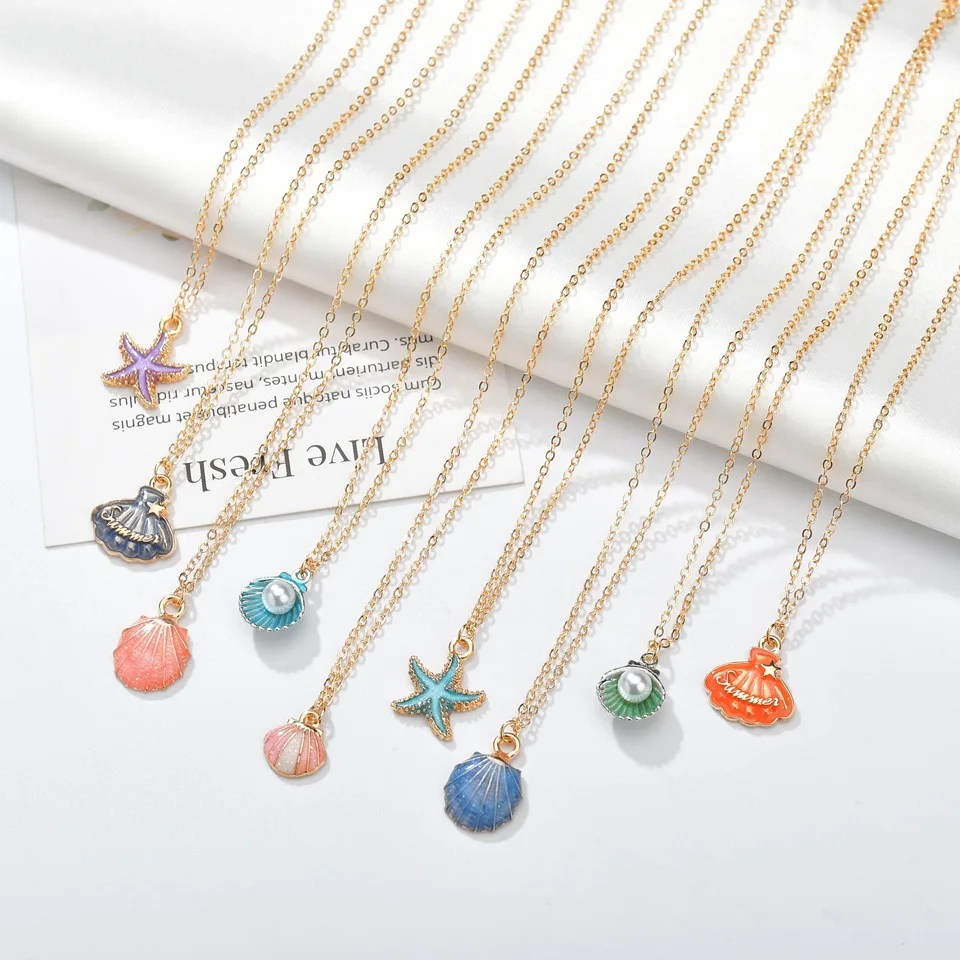 Женское Ожерелье из золотой цепочки девушка Русалка имитация-жемчужная ракушка