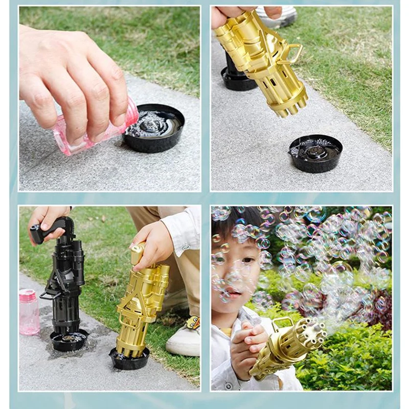 M&aacute;quina de burbujas de agua y jab&oacute;n 2 en 1 para ni&ntilde;os, juguete autom&aacute;tico de pistola de burbujas para regalo-5