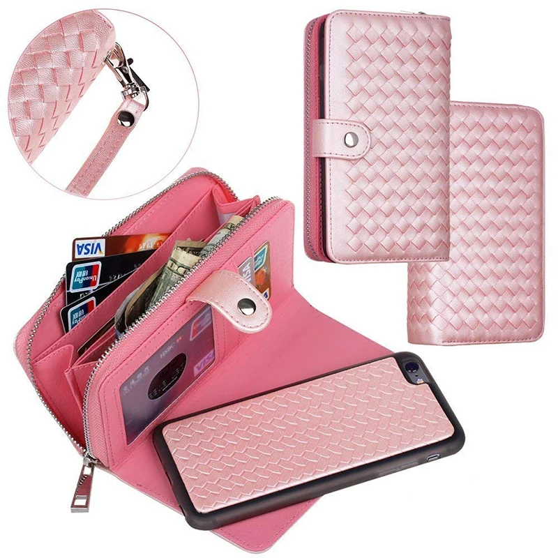 Weave Zipper Cash Slot PU Leather Wallet Case Cover for iphone X XS Max XR 8 7 6 6S Plus |