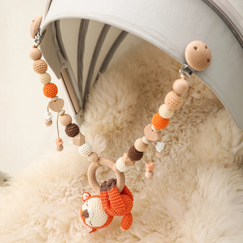 Baby Toy Wooden Pram Clip Baby Mobile Pram Baby Bed Hanging Rattles Toy Rattle Baby Wooden Teether Necklace Teething Beads