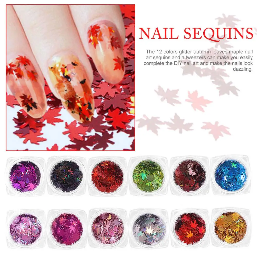 Блестки для ногтей в виде кленовых листьев 12 шт.|Блестки ногтей| |