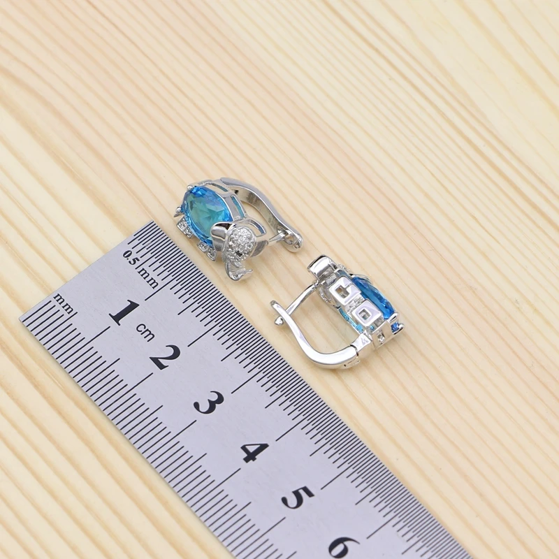 Серебряные 925 Ювелирные наборы для женщин Небесно-Голубой кубический цирконий в