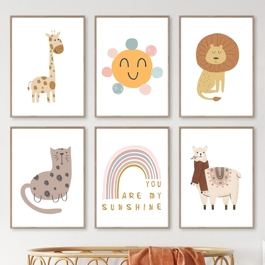 

Giraffe Lion Elephant Alpaca Leopard Rainbow Nordic Posters And Prints Wall Art Canvas Painting Wall Pictures Kids Room Decor