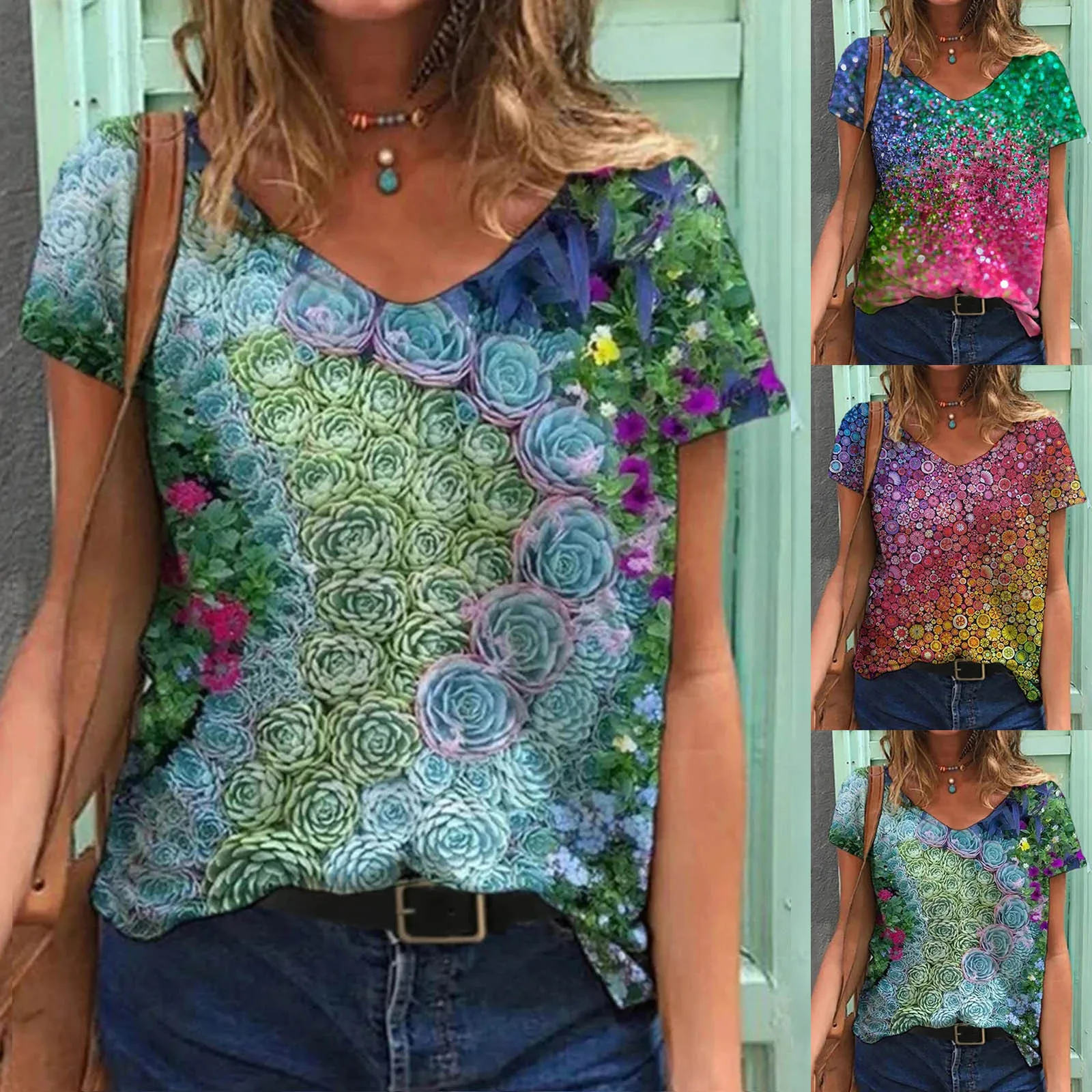 С цветочным принтом для женщин Обувь с Повседневная футболка в полоску коротким