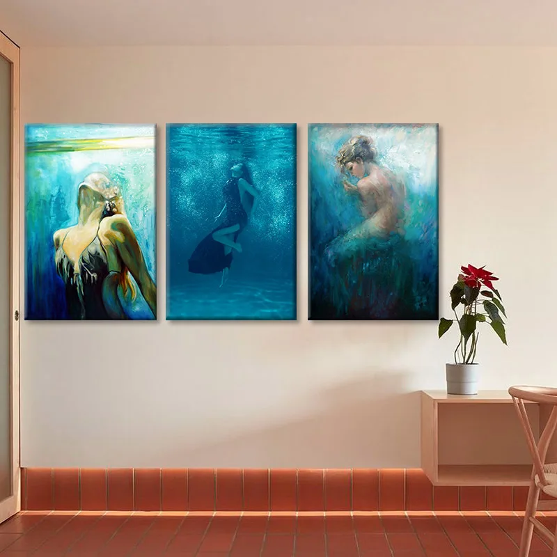 Настенная живопись на холсте синий глубоководный меланхоли девушка абстрактное