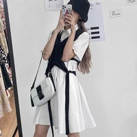 kltopp crop dresscross bandage vest outfits women korean preppy style loose dresses or vestidos mujer streetwear casual frocks