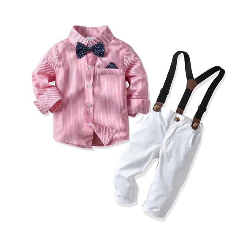 

Boys Fashion Clothing Sets New Boy Kids Striped Suspender Outfits Baby Clothes Party Bowtie Suit Casual Clothes