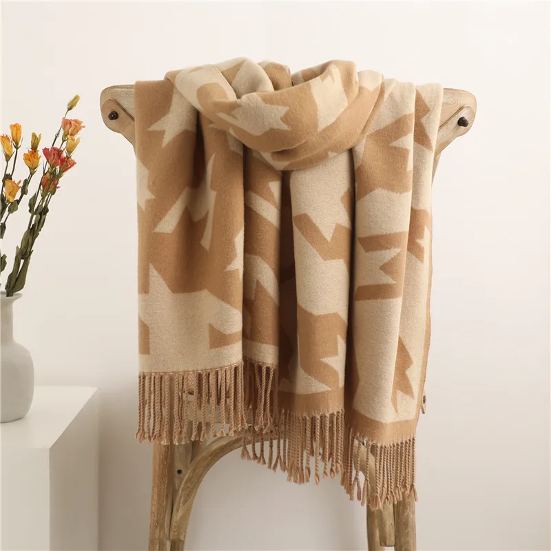 Fashion thousand bird Pattern Scarf long tassel thickened warm shawl imitation cashmere winter scarf for men and women