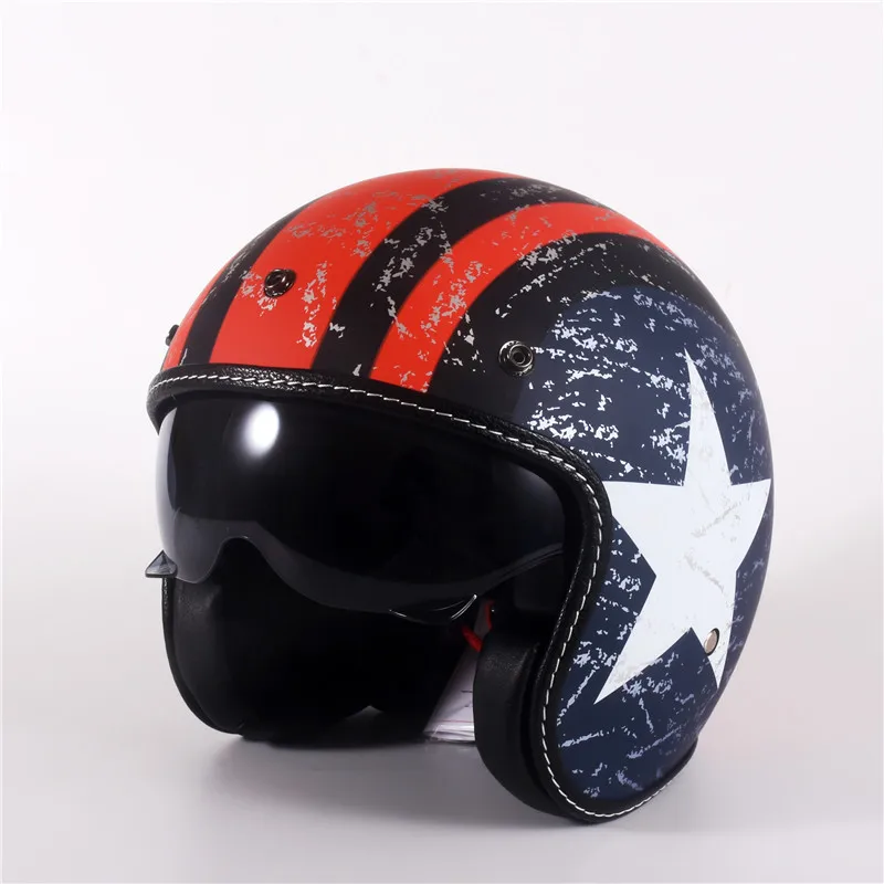 

New Motorcycle Half Helmet Cruiser 3/4 Open Face Scooter Vintage DOT + Visors +inner dark lens Mate Black XS S M L XL