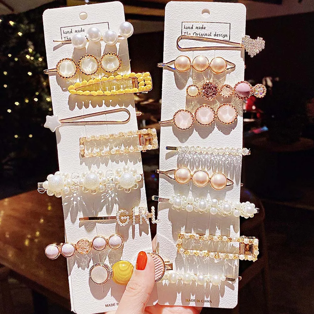 

3PCS 5PCS Girls Elegant Imitation Pearls Barrettes Geometric Hairpins Sweet Hair Clips Set Barrettes Fashion Hair Accessories