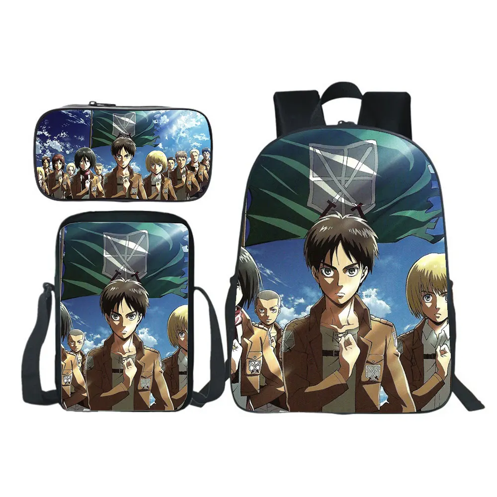 Школьные ранцы с японским аниме «атака на Титанов», рюкзак для мальчиков и девочек, школьные сумки для книг 3 шт./компл.