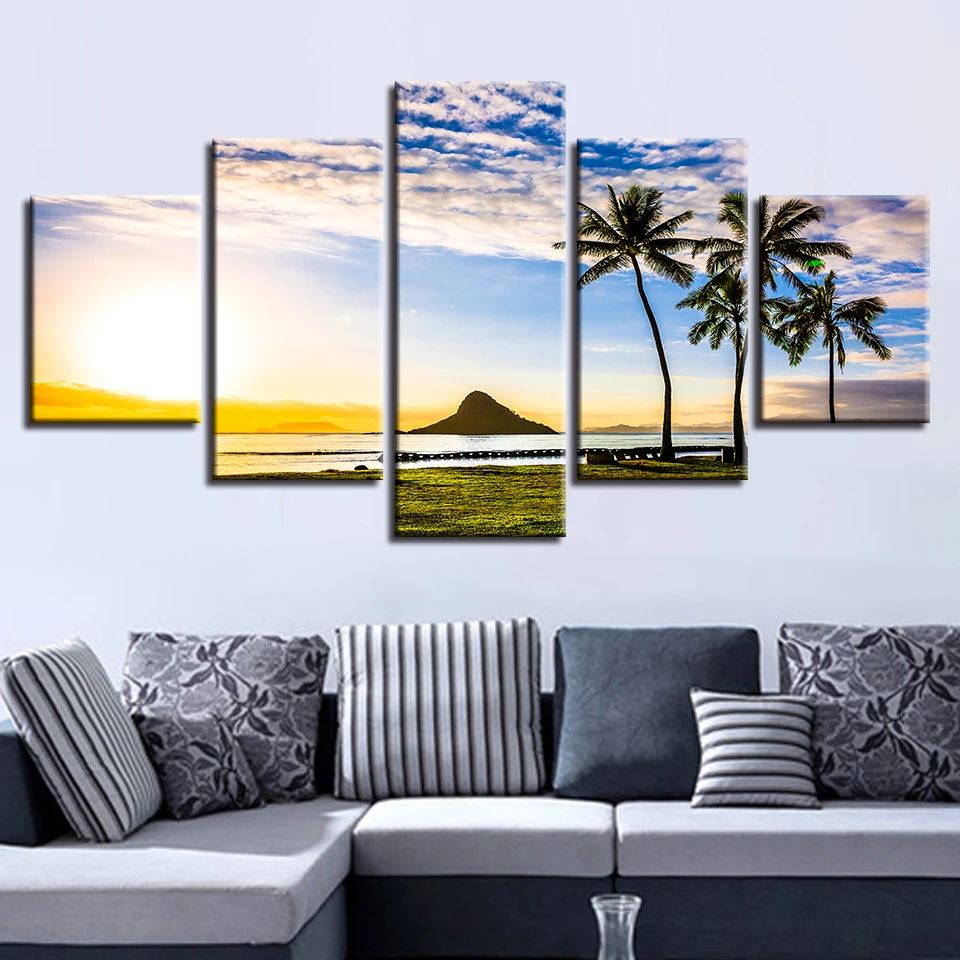 Пейзаж с изображением моря пляжа восход на океане Маяк Тропический 5 шт.