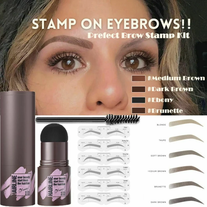 

One Step Eye Brow Stamp Shaping Kit Professional Eye Brow Gel Stamp Makeup Set With 6 Reusable Eyebrows Stencils Brows Brushes