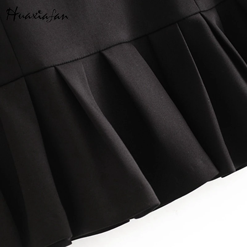 Huaxiafan Women Skirts Black Ruffles A Line Sashes Spring Autumn Ladies Vintage Stylish Solid Color Female Casual | Женская одежда