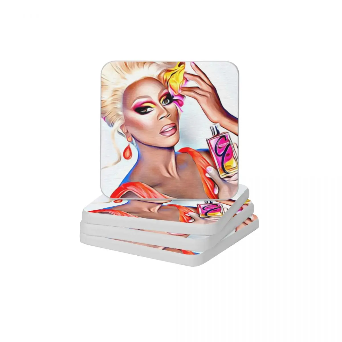 

Rupaul Drag Queen Diatom Square Round Shape Coaster Water Absorption Cup Bonsai Mat Soap Toothbrush Pad 10x10cm