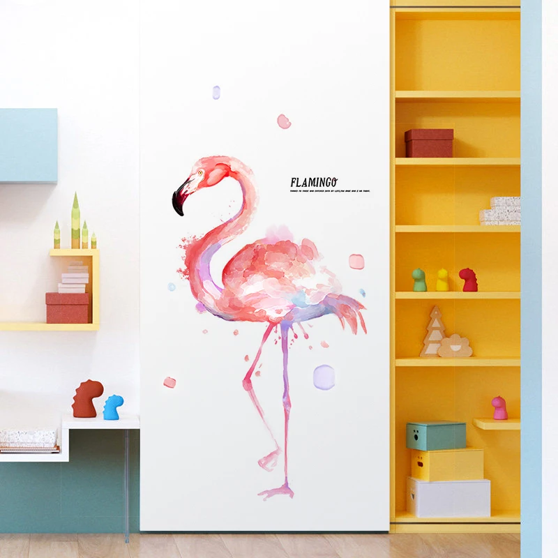 

Pink Flamingo Wall Stickers TV Sofa Background Home Decor Childrens Room Decoration Toys Bedroom Kitchen Poster Self-Adhesive