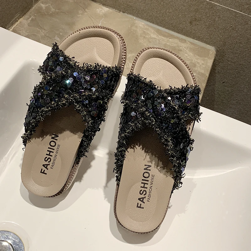 Rimocy/роскошные босоножки с блестками Цвет синий серебристый Женские модные