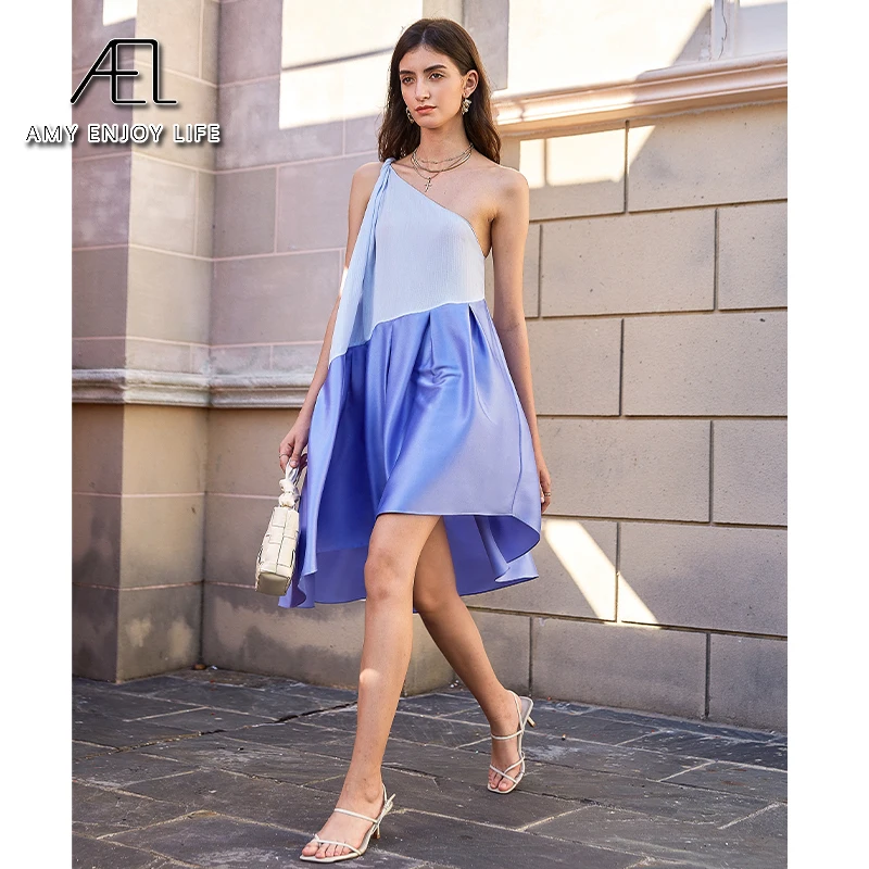 

Платье-комбинация AEL женское на одно плечо, повседневное свободное пикантное вечернее платье, на лето